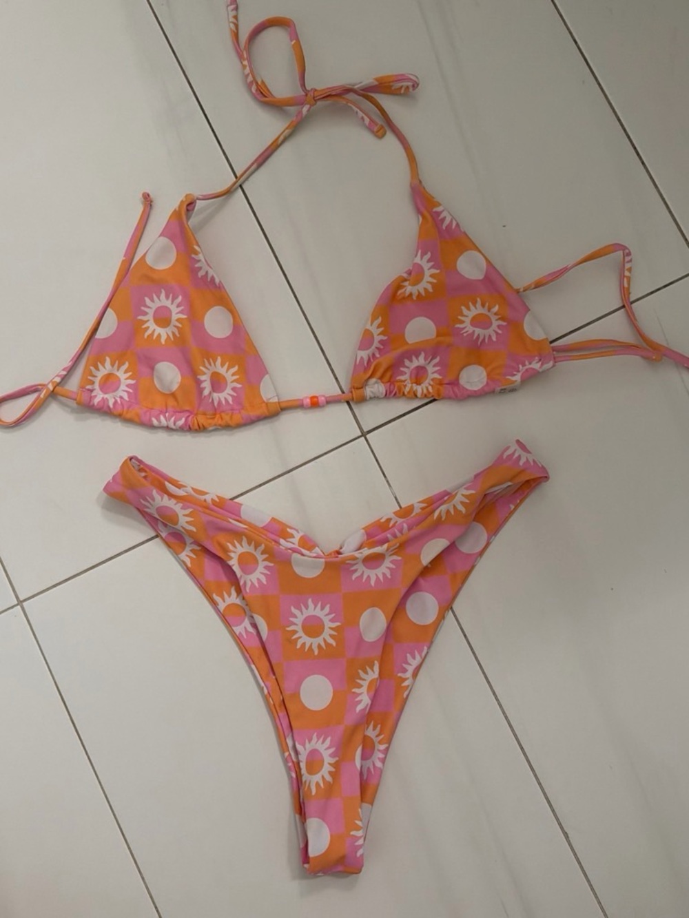 Aurelle Pink & Orange Bikini Top and Bottom
